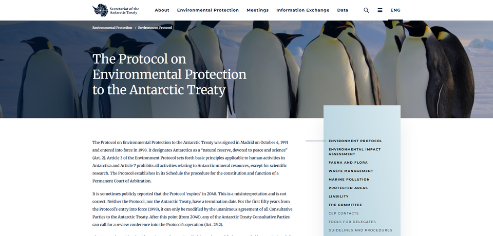 The Protocol on Environmental Protection to the Antarctic Treaty