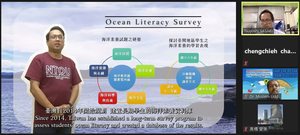Chang introducing marine education in Taiwan during the ODL satellite activity(Open new window/jpg file)