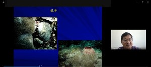 Fan Tung-Yun, a researcher at the National Museum of Marine Biology and Aquarium, describing how corals fight to compete for space.(Open new window/jpg file)